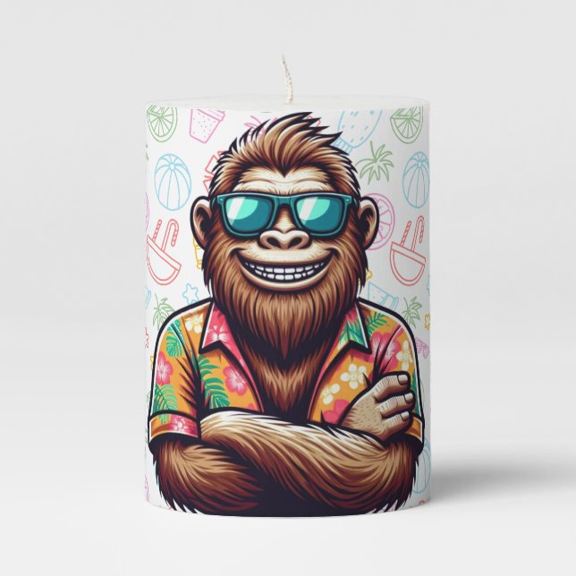 Tropical/beach yeti/bigfoot  pillar candle (Front)