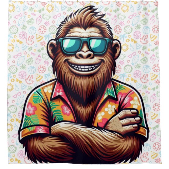 Tropical/beach yeti/bigfoot  shower curtain (Front)