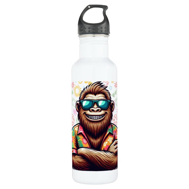 Tropical/beach yeti/bigfoot  stainless steel water bottle (Front)