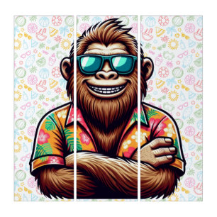 Tropical/beach yeti/bigfoot triptych