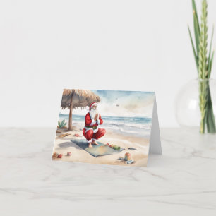 Tropical Beach Yoga Santa Holiday Card