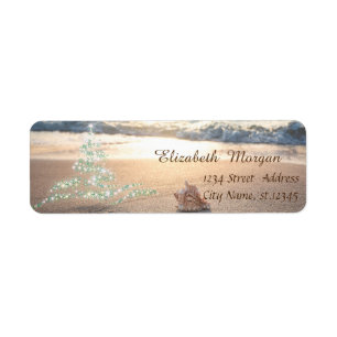 Tropical Beache Seashell, Christmas Tree Holiday Label
