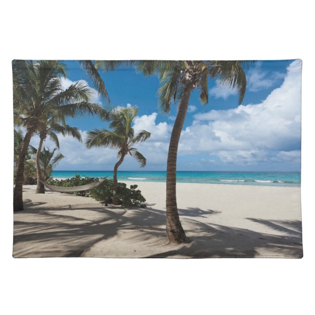 Tropical Beaches | Anguilla Beach, Palm Tree Cloth Placemat (Front)