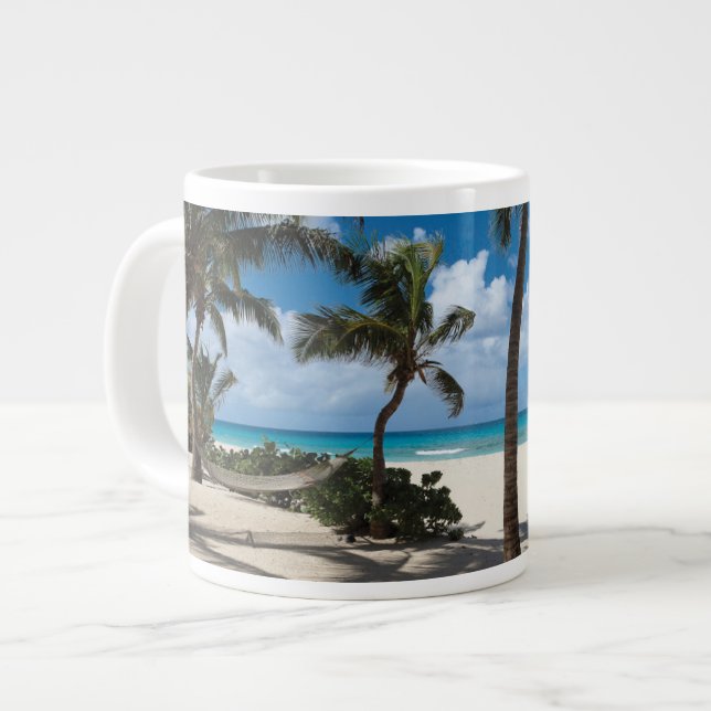 Tropical Beaches | Anguilla Beach, Palm Tree Giant Coffee Mug (Front Left)