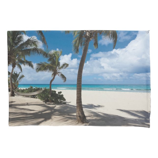 Tropical Beaches | Anguilla Beach, Palm Tree Pillow Case (Front)