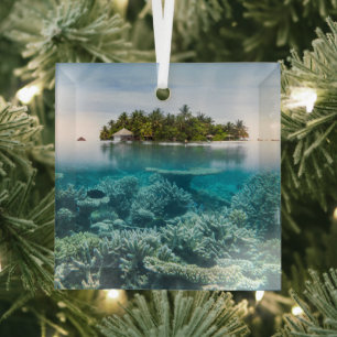Tropical Beaches Ari Atoll Maldives Glass Ornament
