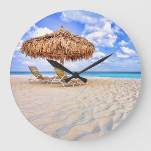 Tropical Beaches  Aruba Sandy Beach Large Clock