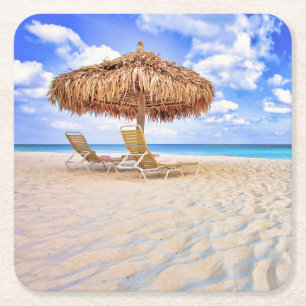 Tropical Beaches   Aruba Sandy Beach Square Paper Coaster
