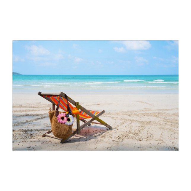 Tropical Beaches | Beach Chair on Sand Acrylic Print (Front)