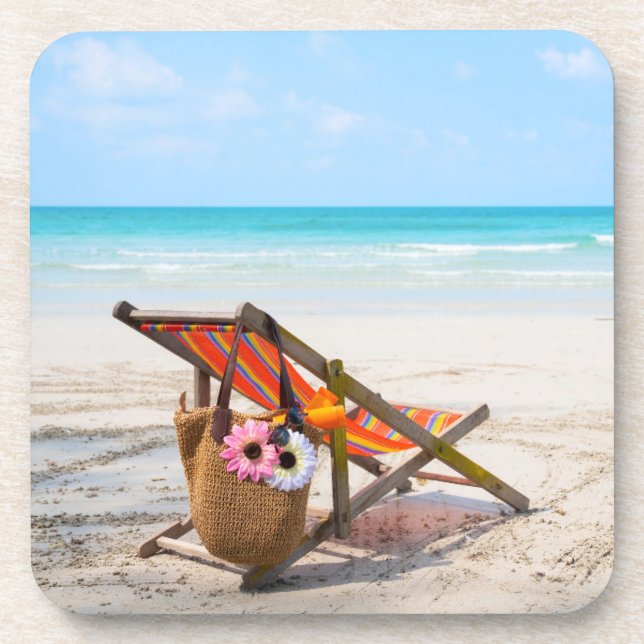 Tropical Beaches | Beach Chair on Sand Beverage Coaster (Front)