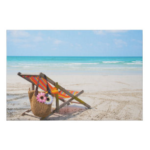 Tropical Beaches Beach Chair on Sand Faux Canvas Print