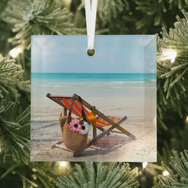 Tropical Beaches | Beach Chair on Sand Glass Ornament (Insitu)
