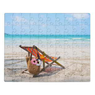 Tropical Beaches Beach Chair on Sand Jigsaw Puzzle