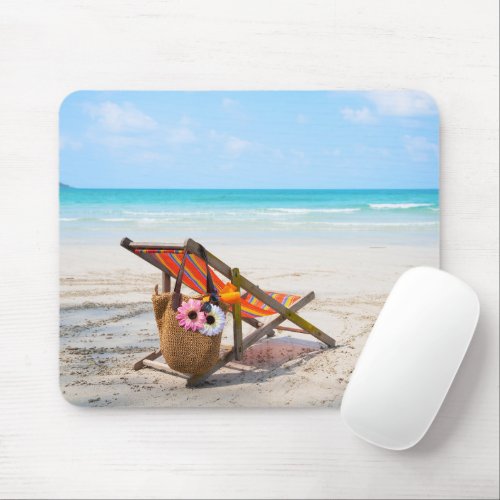 Tropical Beaches  Beach Chair on Sand Mouse Pad