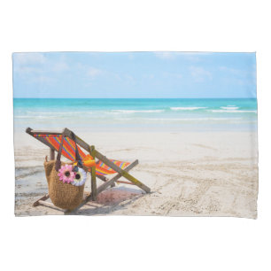 Tropical Beaches Beach Chair on Sand Pillow Case