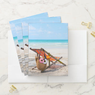 Tropical Beaches   Beach Chair on Sand Pocket Folder