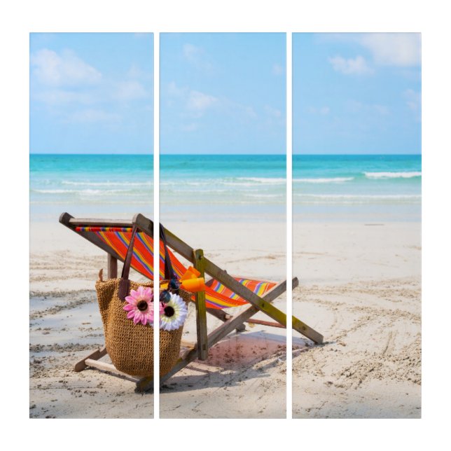 Tropical Beaches | Beach Chair on Sand Triptych (Front)
