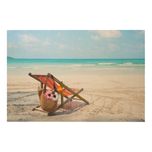 Tropical Beaches  Beach Chair on Sand Wood Wall Art