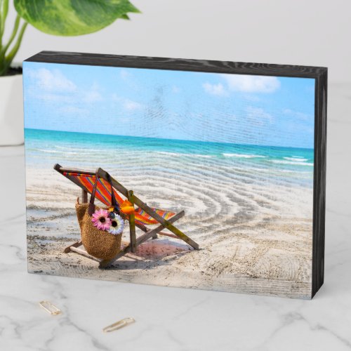 Tropical Beaches  Beach Chair on Sand Wooden Box Sign