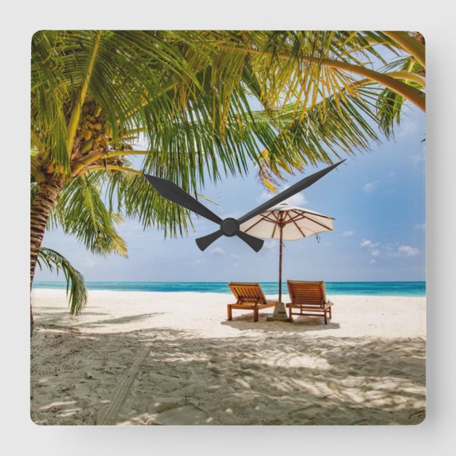 Tropical Beaches | Beach Dominican Republic Square Wall Clock (Front)
