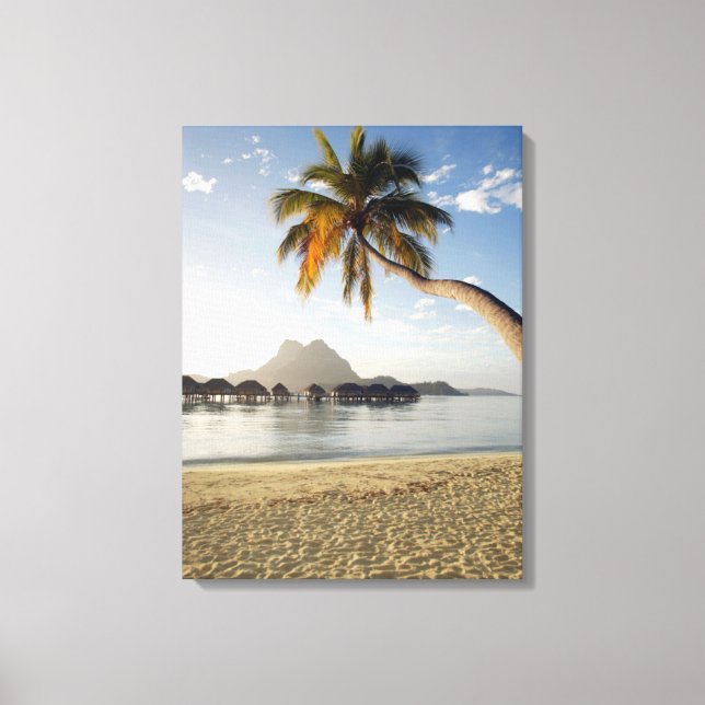 Tropical Beaches | Beach Huts, Bora Bora Canvas Print (Front)