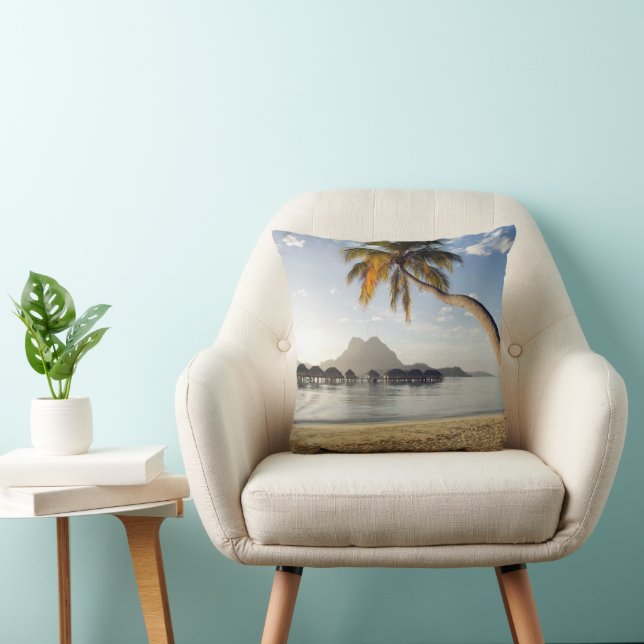 Tropical Beaches | Beach Huts, Bora Bora Throw Pillow (Chair)