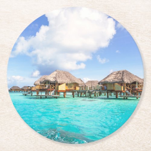 Tropical Beaches  Bora Bora French Polynesia Round Paper Coaster