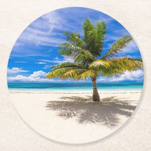 Tropical Beaches  Bora Bora French Polynesia Round Paper Coaster