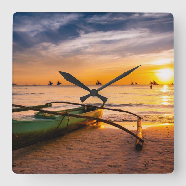 Tropical Beaches | Boracay's White Beach Square Wall Clock (Front)