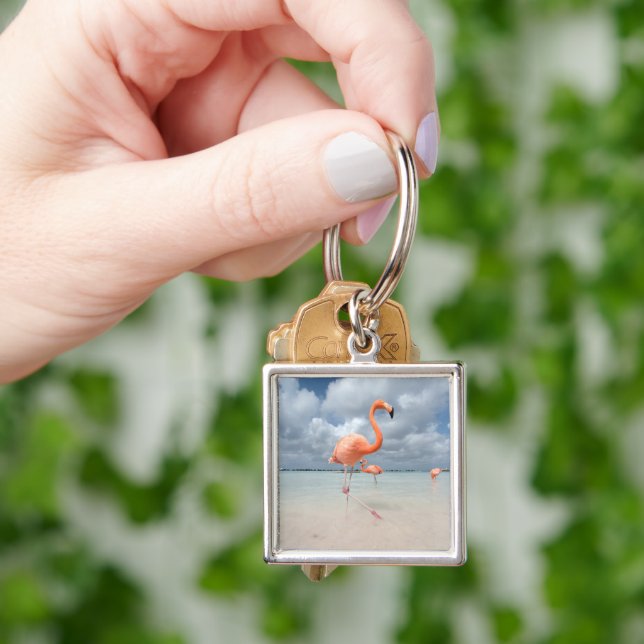 Tropical Beaches | Flamingos Beach, Aruba Keychain (Hand)