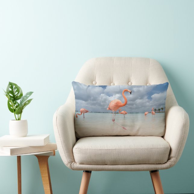 Tropical Beaches | Flamingos Beach, Aruba Lumbar Pillow (Chair)