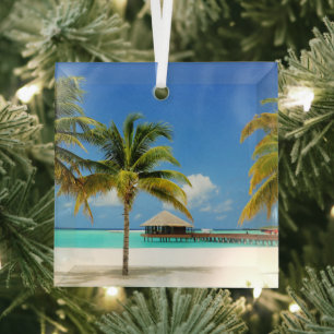 Tropical Beaches Island & Lagoon, Maldives Glass Ornament