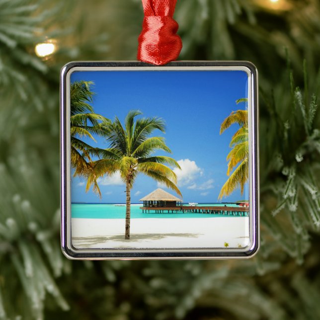 Tropical Beaches | Island & Lagoon, Maldives Metal Ornament (Tree)