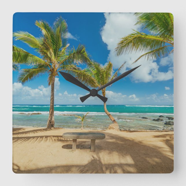 Tropical Beaches | Kuau Cove Beach, Maui Hawaii Square Wall Clock (Front)