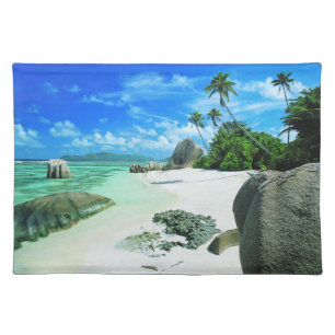Tropical Beaches   La Digue Island Cloth Placemat