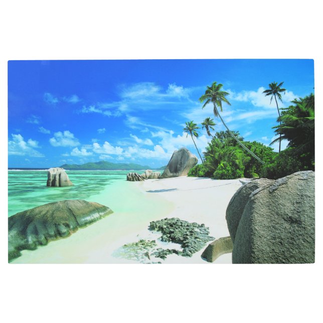 Tropical Beaches | La Digue Island Metal Print (Front)