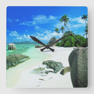 Tropical Beaches   La Digue Island Square Wall Clock
