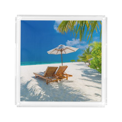 Tropical Beaches  Lounge Chairs Beach Bora Bora Acrylic Tray