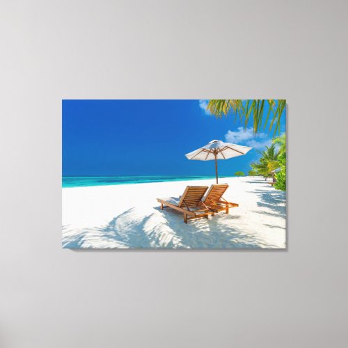 Tropical Beaches  Lounge Chairs Beach Bora Bora Canvas Print