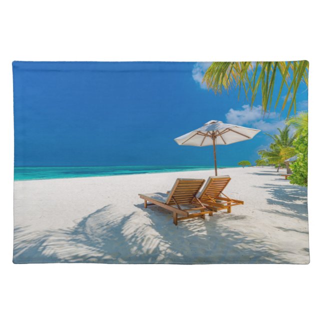 Tropical Beaches | Lounge Chairs Beach, Bora Bora Cloth Placemat (Front)
