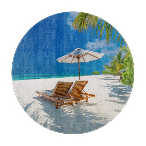 Tropical Beaches  Lounge Chairs Beach Bora Bora Cutting Board