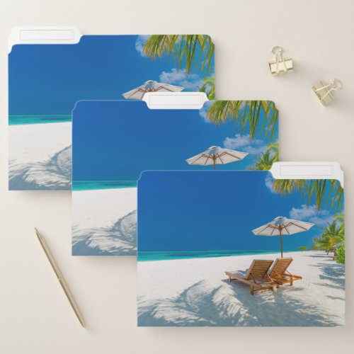 Tropical Beaches  Lounge Chairs Beach Bora Bora File Folder