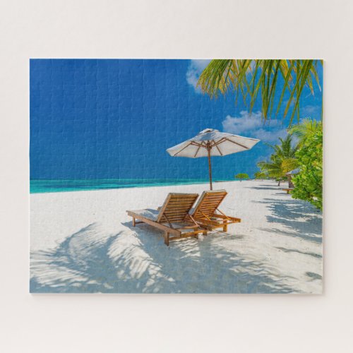 Tropical Beaches  Lounge Chairs Beach Bora Bora Jigsaw Puzzle