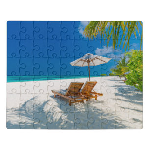 Tropical Beaches   Lounge Chairs Beach, Bora Bora Jigsaw Puzzle