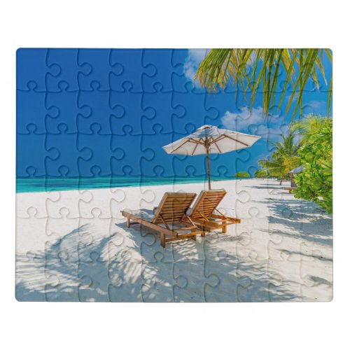 Tropical Beaches  Lounge Chairs Beach Bora Bora Jigsaw Puzzle