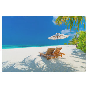 Tropical Beaches   Lounge Chairs Beach, Bora Bora Metal Print