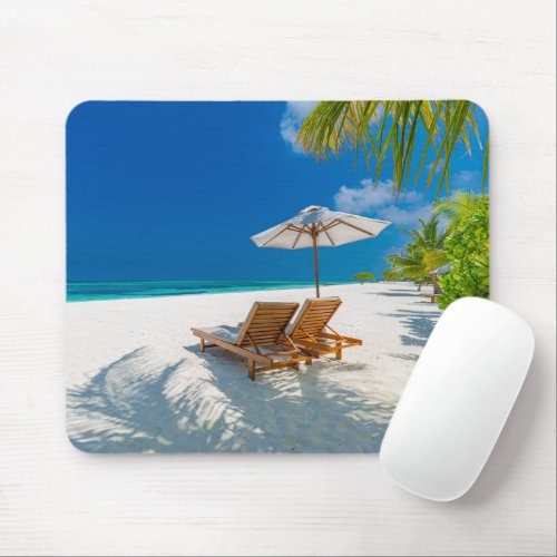 Tropical Beaches  Lounge Chairs Beach Bora Bora Mouse Pad