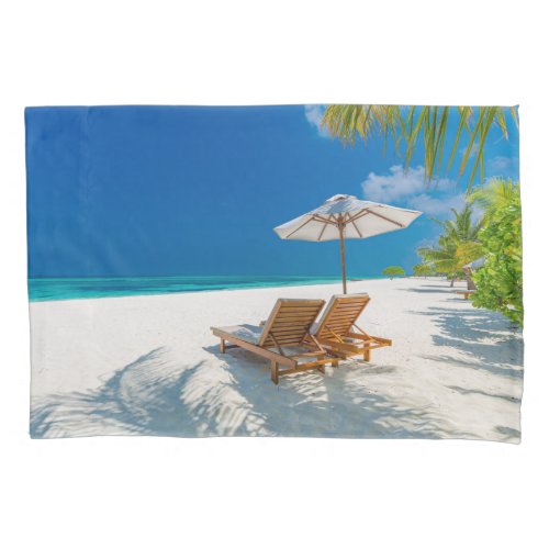 Tropical Beaches  Lounge Chairs Beach Bora Bora Pillow Case