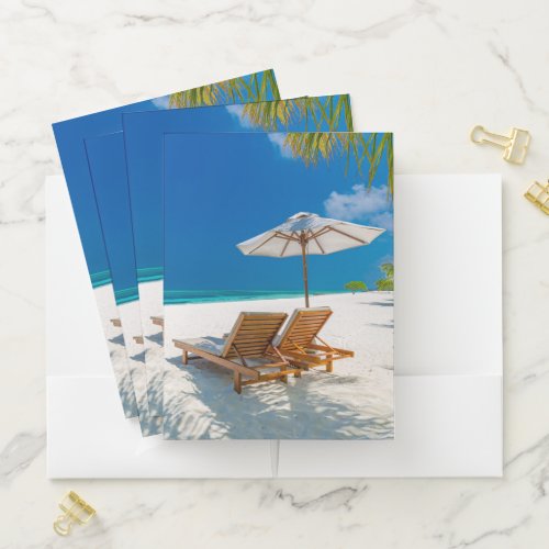 Tropical Beaches  Lounge Chairs Beach Bora Bora Pocket Folder