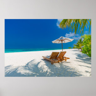 Tropical Beaches Lounge Chairs Beach, Bora Bora Poster